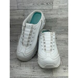 Skechers D'Lites White Leather Mules Clogs Comfort Walking Shoes Women's Size 10